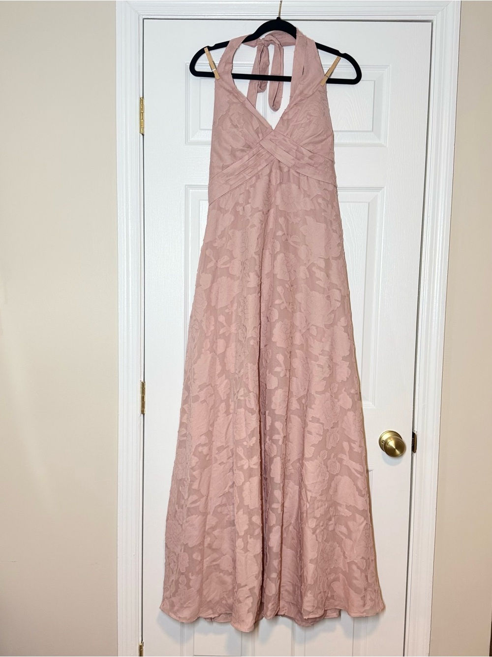 Dusty Rose Halter Floral Bridesmaid Dress Jacquard Chiffon A-Line Corset Size 10